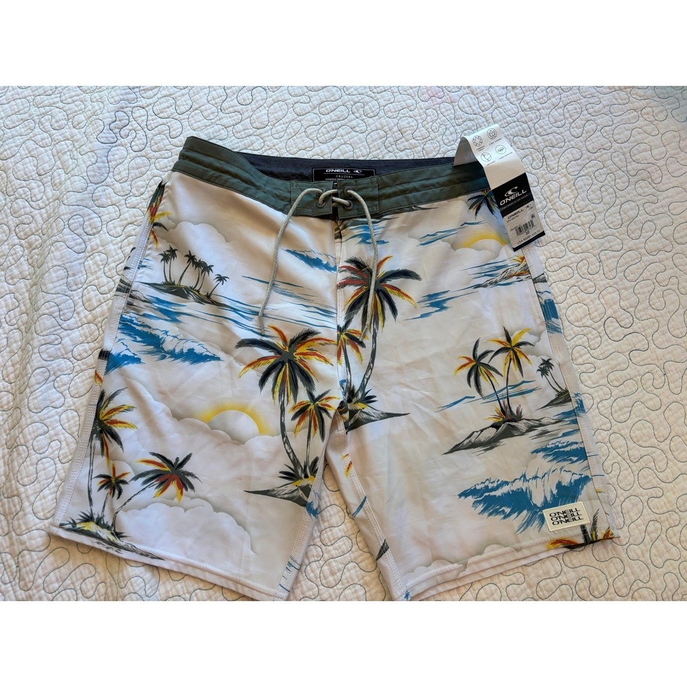 O'Neill Cruzers Mens 30" Board Shorts White Tropical Palm Tree 19"